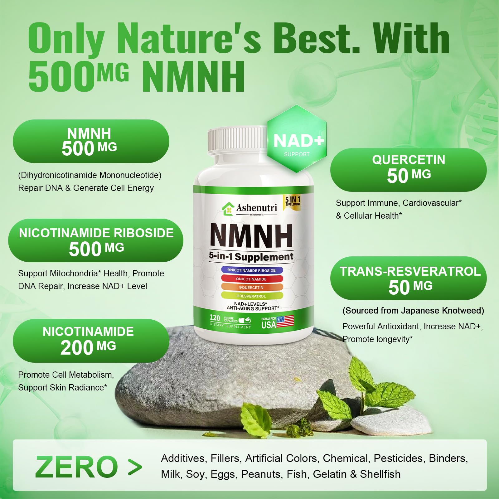 NMNH (Dihydronicotinamide Mononucleotide), NMN Alternative Supplement w/Niacinamide (Vitamin B3), Quercetin, Trans-Resveratrol, Support NAD+, Skin Cell Health*, Anti-Aging & Energy, 120 Caps Ashenutri buy australia supplements
