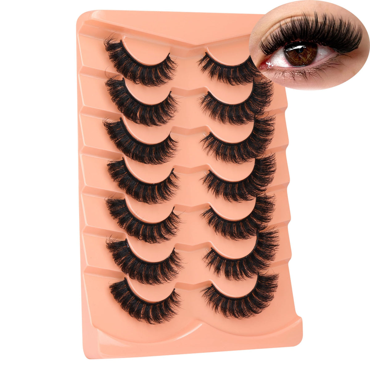 False Eyelashes Full Mink Lashes Long Eyelashes 200D Wispy Thick Russian Strip Lashes Cat Eye Volume Lash Strips D Curvature Dramatic 7 Pairs Fake Lash Extensions by Boahankuke Boahankuke