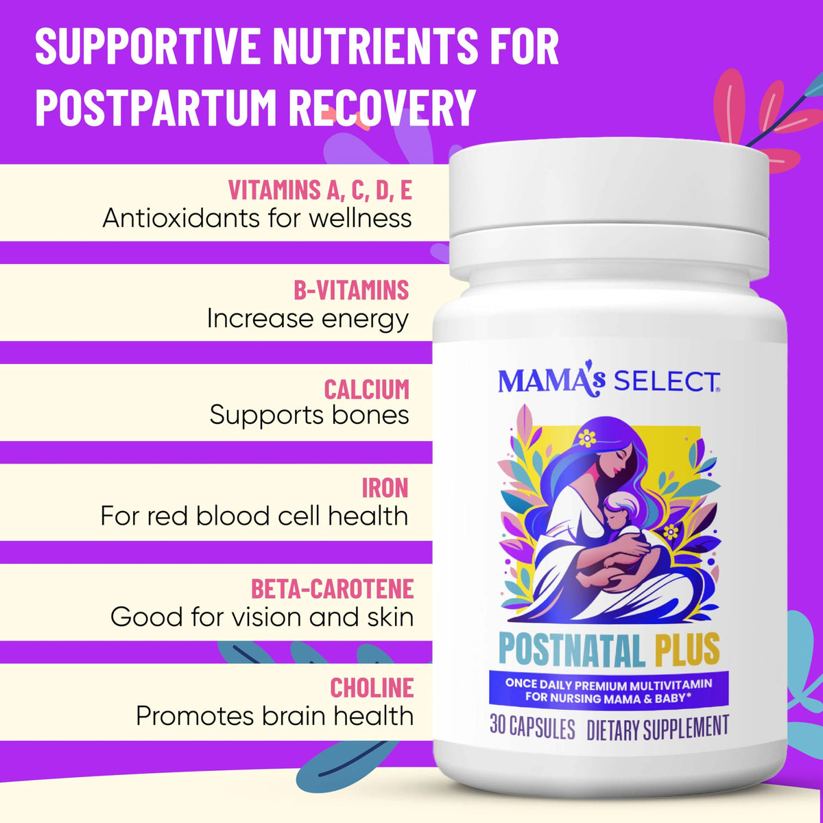Mama's Select Postnatal Vitamins – Boosts Hair Recovery, Milk Supply, & Wellness – Allergen-Free, Vegan, MTHFR Friendly, Methylated Folate & B Vitamins, Mama's Select