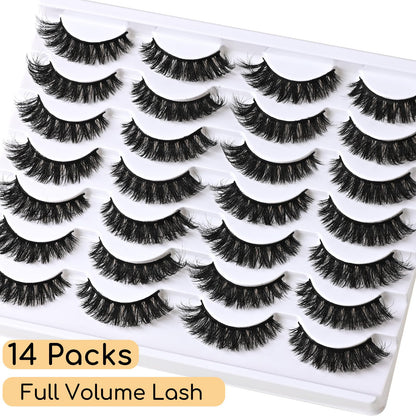 APCYUST Lashes Volume Mink Eyelashes 14 Pairs Cateye Lash Strips Wispy Cat Eye Lashes Natural Look Short Thick Fluffy False Strip Eyelash Full Small Fake Lashes Pack Black Pestañas Postizas for Women APCYUST