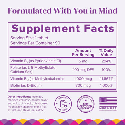 BariMelts Vitamin B12 Plus, 90 Fast-Dissolving Tablets (3-Month Supply), Sugar-Free Bariatric Vitamins for Women, Includes B12, B6 BariMelts
