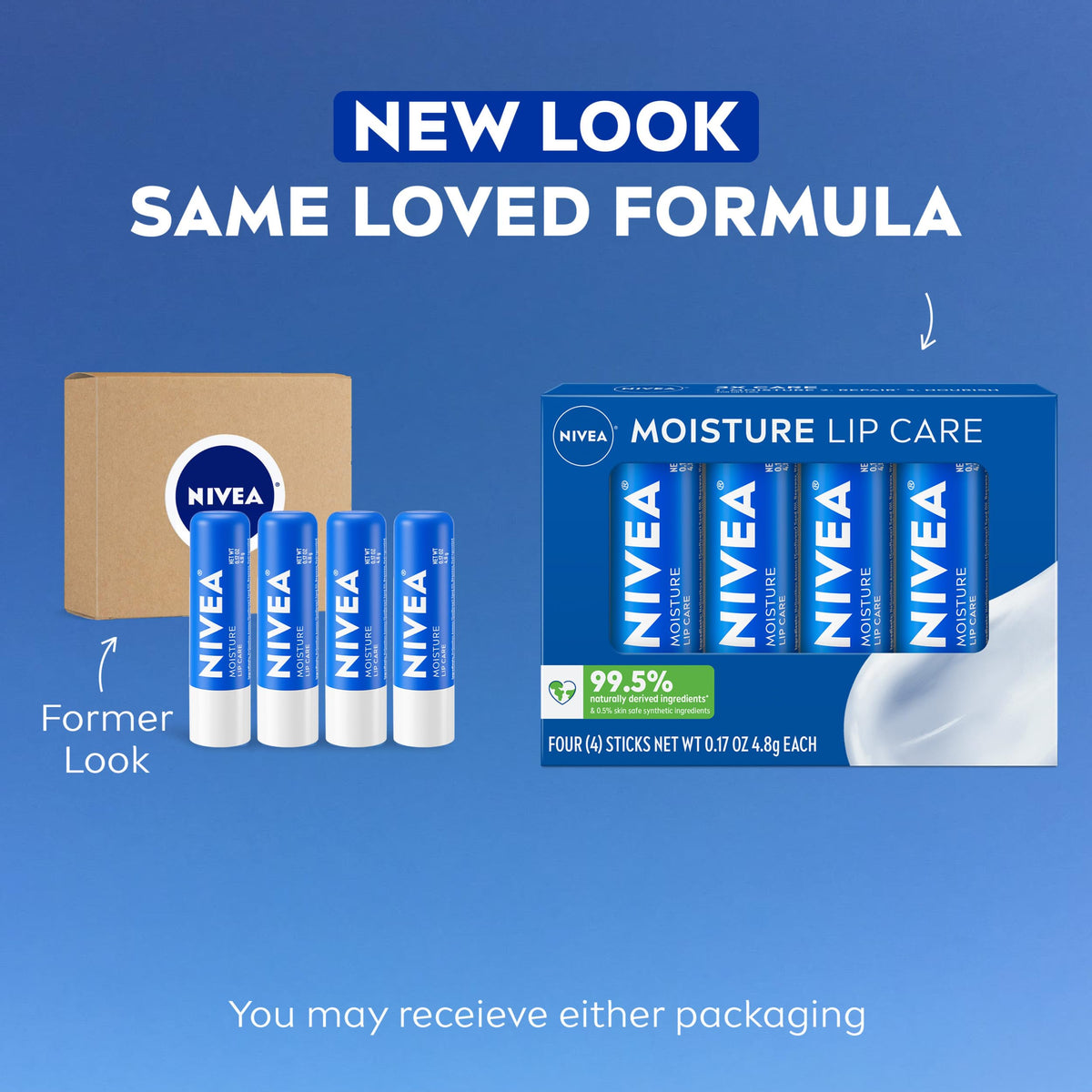 NIVEA Moisture Lip Care, Hydrating Lip Balms with Shea Butter, 4 x 0.17 OZ NIVEA