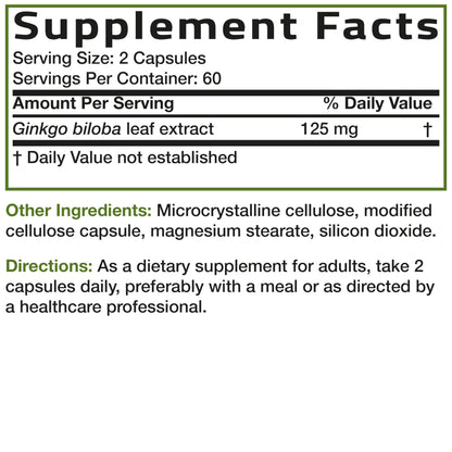Bronson Ginkgo Biloba Extra Strength Supports Brain Function & Memory Support, 120 Vegetarian Capsules Bronson