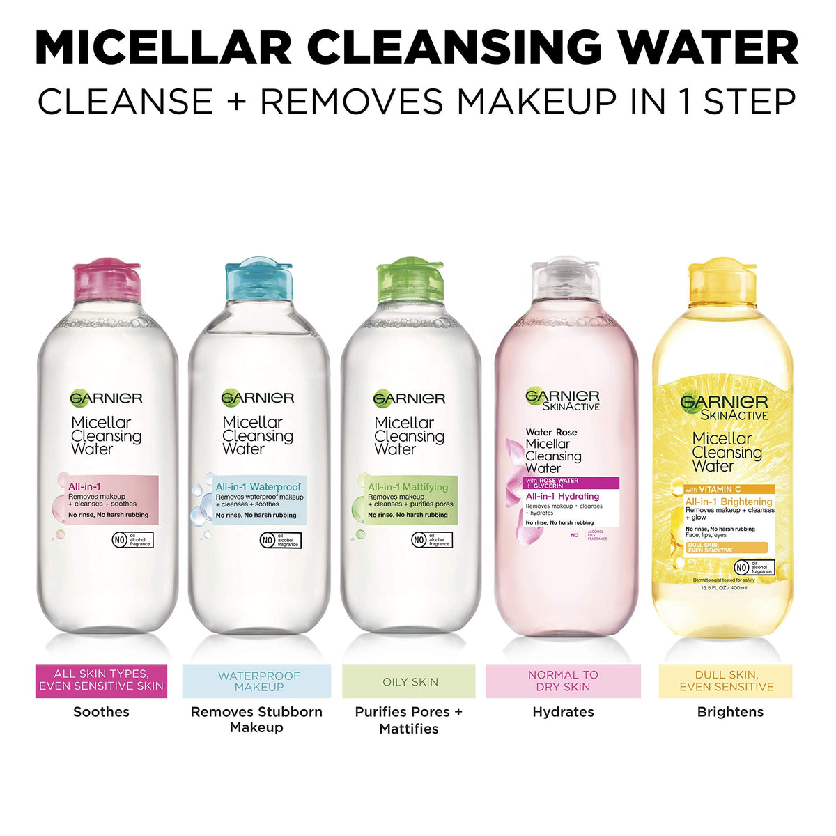 Garnier Micellar Water with Rose Water and Glycerin, Hydrating Facial Cleanser & Makeup Remover, For All Skin Types, Vegan, Cruelty Free, 13.5 Fl Oz (400mL), 1 Count Garnier