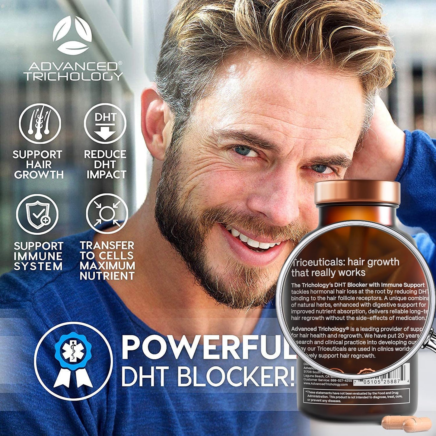 DHT Blocker - Hair Growth Supplement for Genetic Thinning for Men and Women | Approved* by American Hair Loss Association | Guaranteed, Backed by 20 Years Advanced Trichology