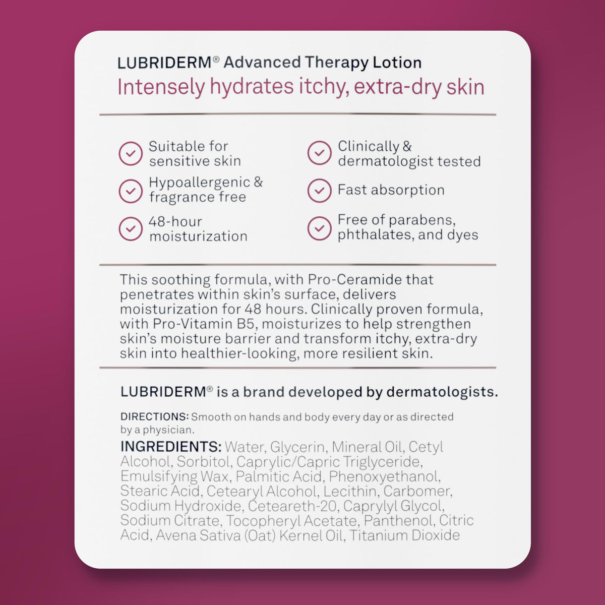 Lubriderm Advanced Therapy Hand & Body Lotion, Fragrance Free, 32 fl. oz Lubriderm