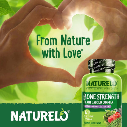 NATURELO Calcium Supplement - with Vitamin C, Vitamin D3, K2, and Calcium Magnesium Zinc for Bone Strength with Calcium 600mg - Plant-Based, 120 Vegetarian Capsules NATURELO