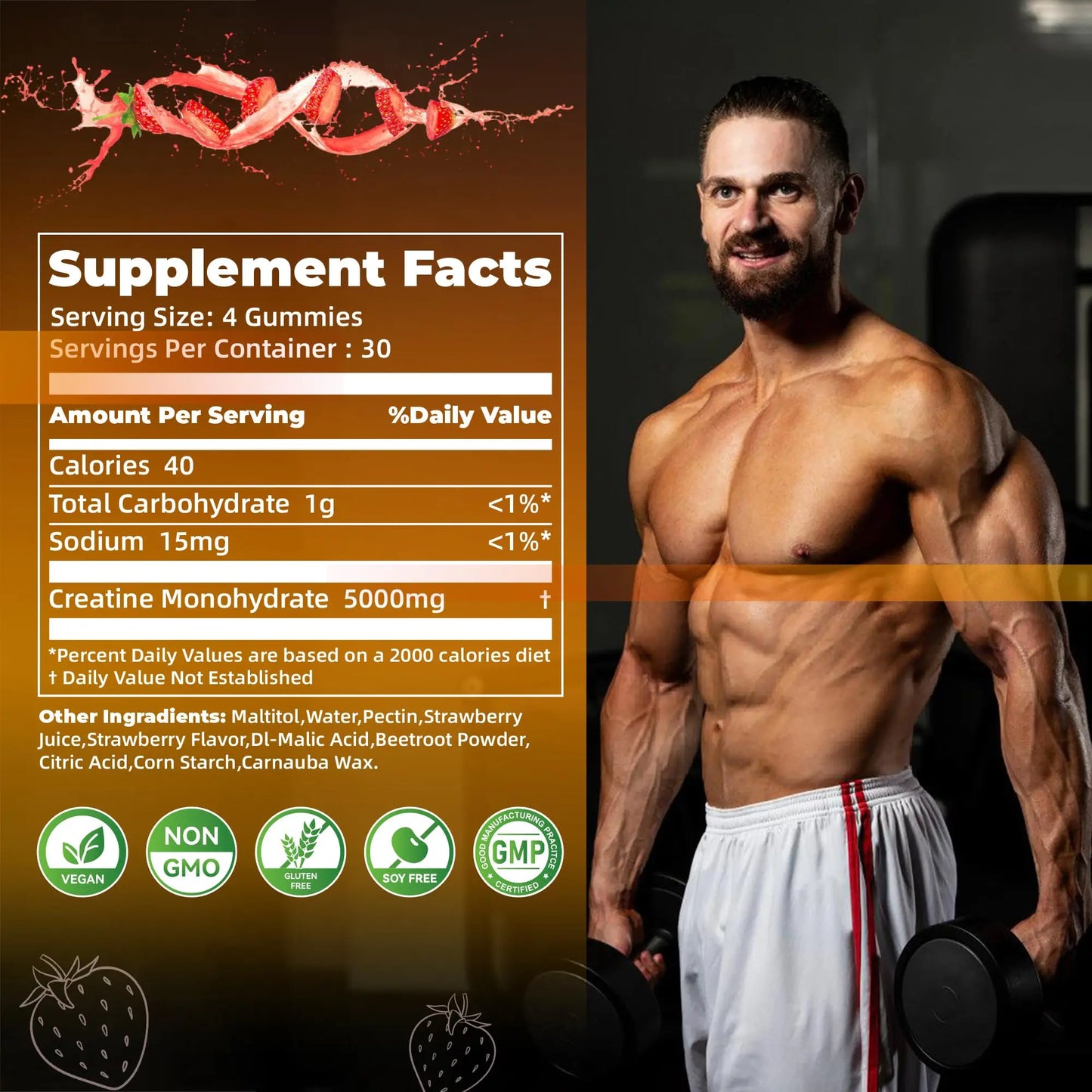 Nutravita NSF Certified Creatine Gummy - Creatine Monohydrate Gummies for Men & Women-5g of Creatine Monohydrate per Serving - Sugar Free, Nutravita