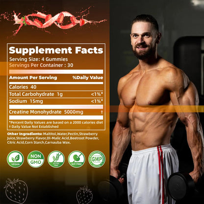 Nutravita NSF Certified Creatine Gummy - Creatine Monohydrate Gummies for Men & Women-5g of Creatine Monohydrate per Serving - Sugar Free, Nutravita