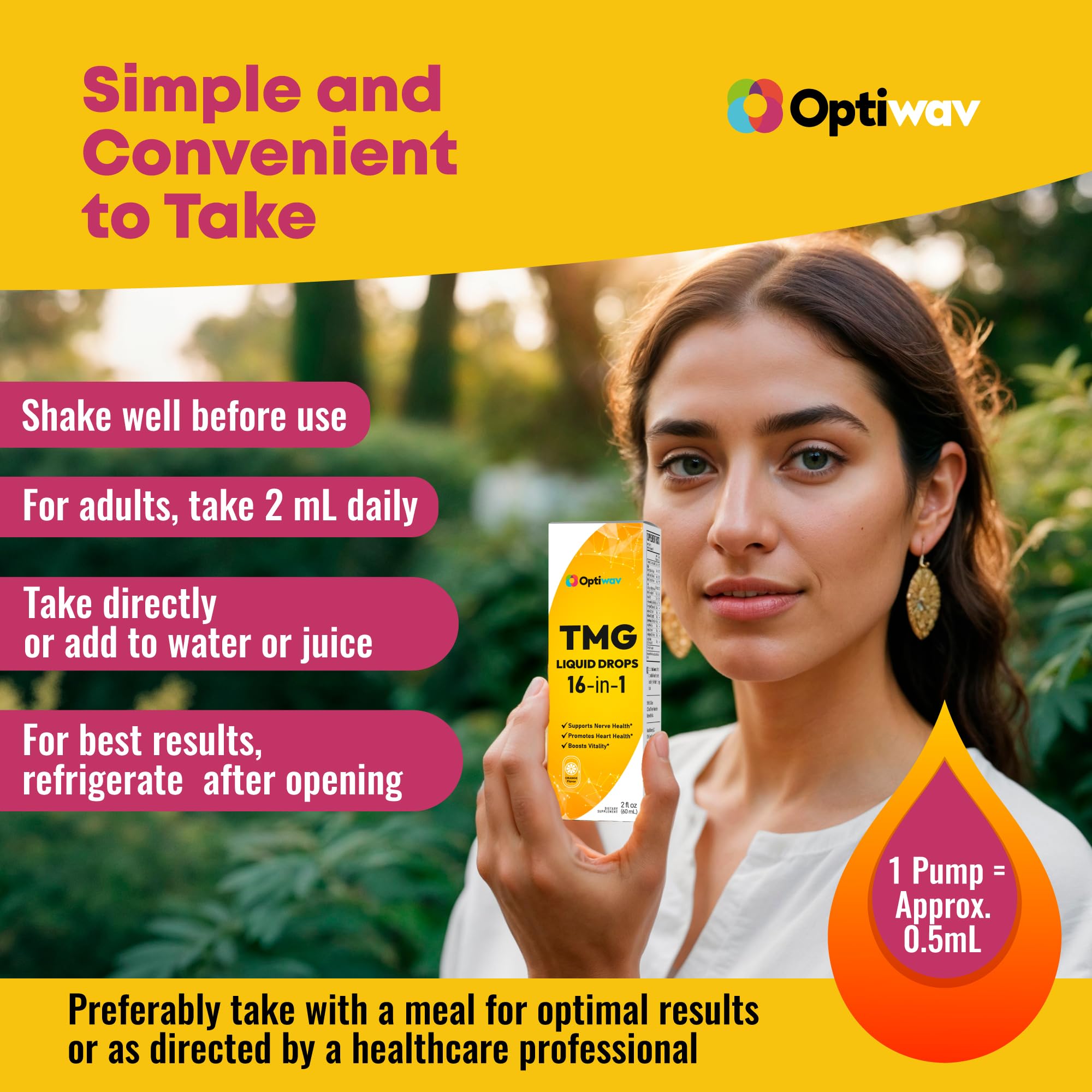 Optiwav TMG Trimethylglycine Liquid Drops - Betaine High Absorption Methylated Vitamins Supplement for Homocysteine Methylation & Heart Health Support - Orange Flavor Gluten Free Vegan - 2 fl oz Optiwav buy australia supplements