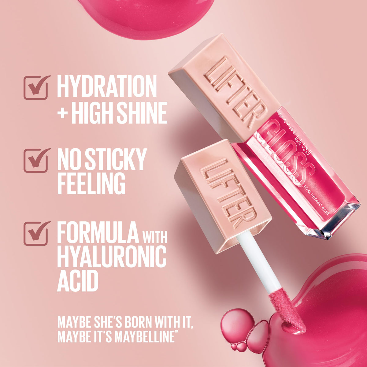 Maybelline Lifter Gloss, Hydrating Lip Gloss with Hyaluronic Acid, Ice, Pink Neutral, 0.18 Ounce MAYBELLINE