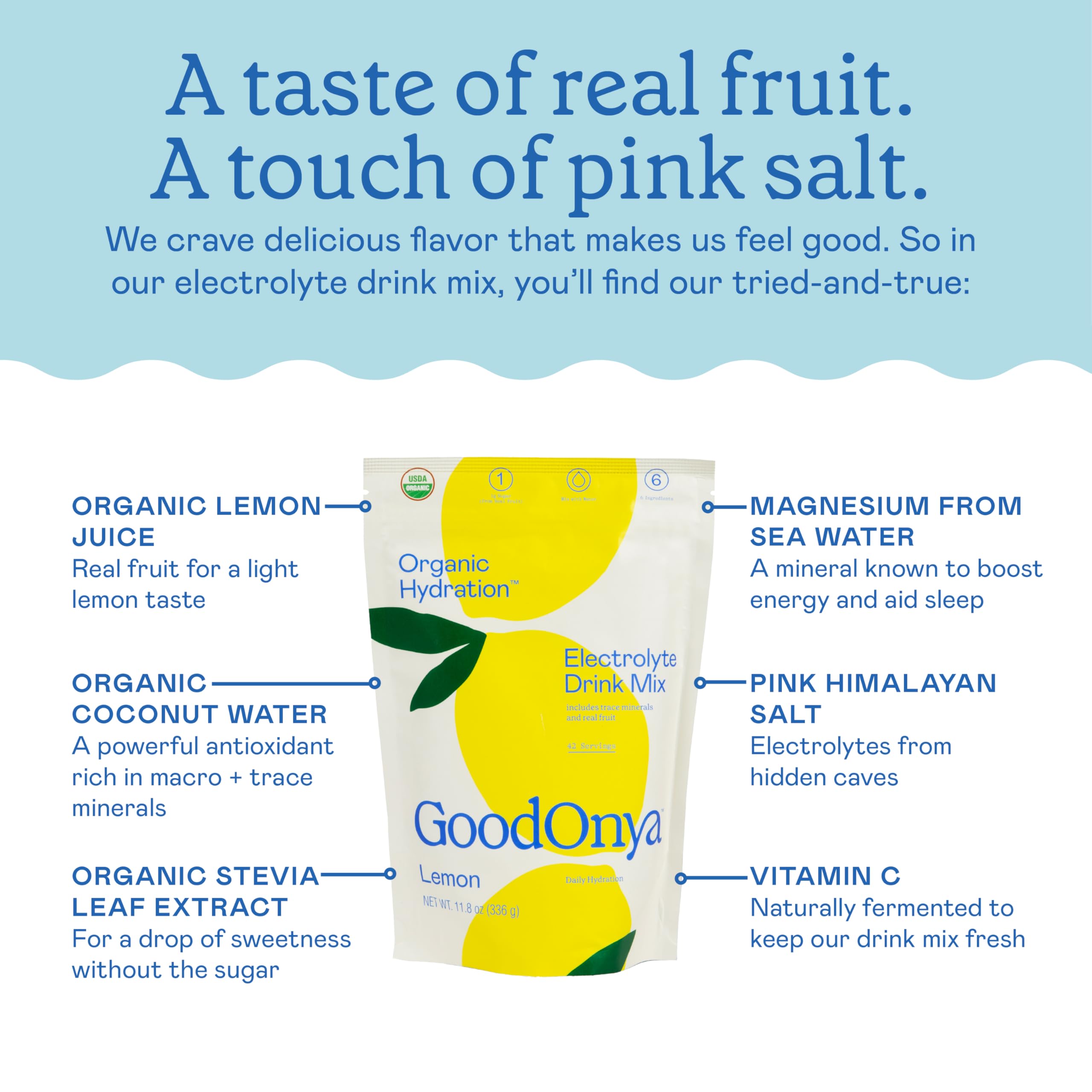 GOODONYA Organic Hydration Electrolyte Drink Mix, Certified Organic Hydration Powder, Non-GMO, Biochecked Glyphosate Free, Low Sugar, Lemonade Flavor, GOODONYA buy australia supplements