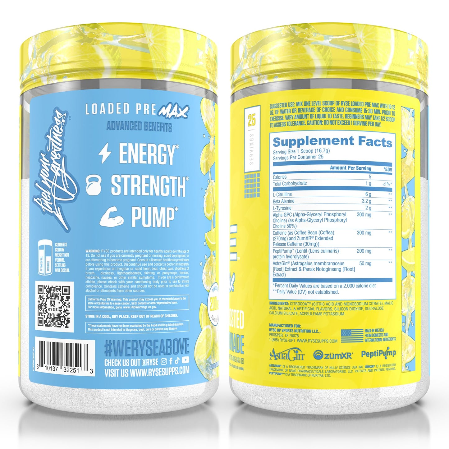 Ryse Loaded Pre Max Pre Workout Powder - Orange Cream - 300mg Dual-Phase Caffeine for Sustained Energy for Men & Women - L-Citrulline, PeptiPump & Alpha-GPC for Power, Pumps & Focus - 25 Servings