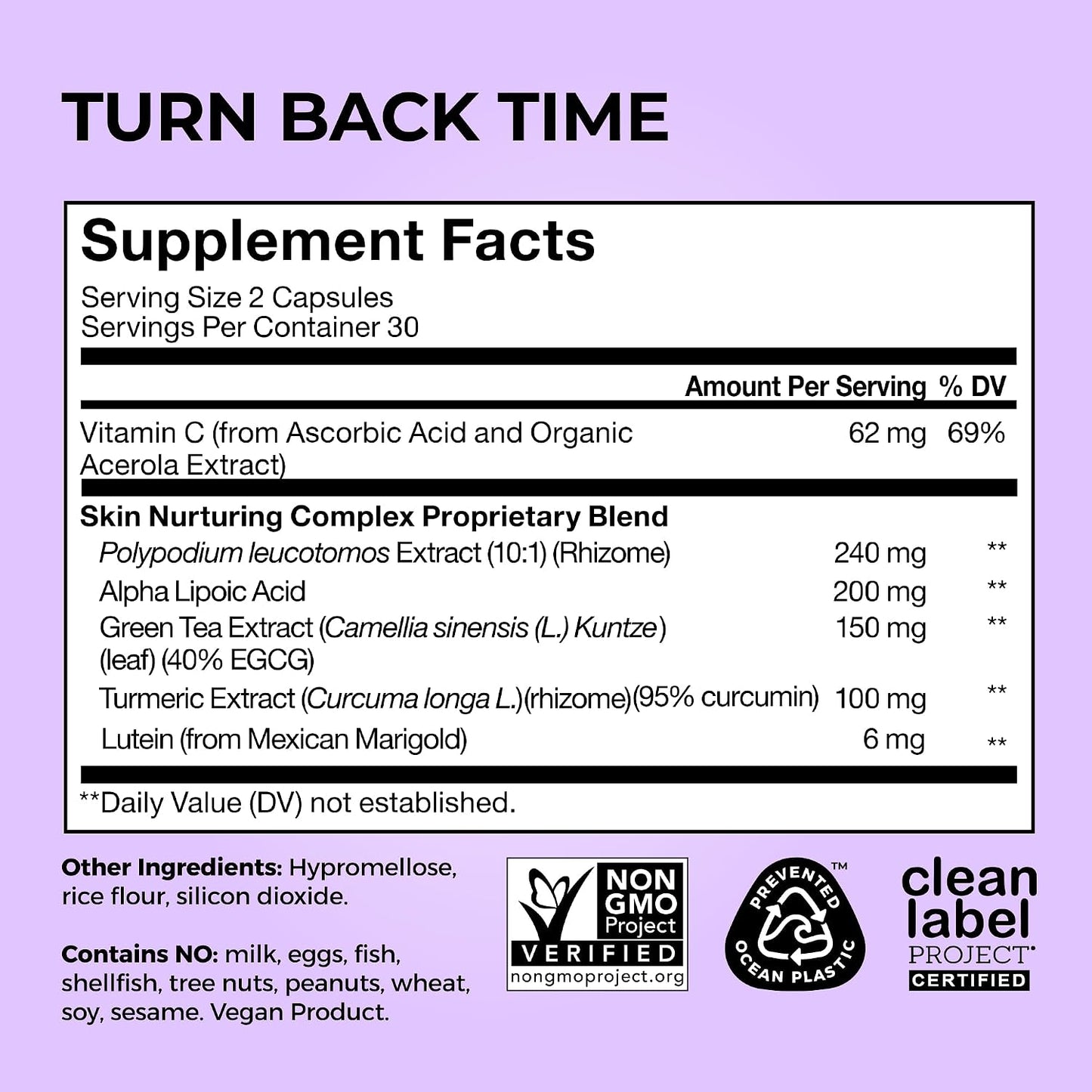 HUM Turn Back Time Turmeric Supplement for Youthful Looking Skin Support with Green Tea Extract, Lutein & Polyphenols, Skin Care Aging & Collagen Support Capsules for Even Tone, 60 Vegan Capsules