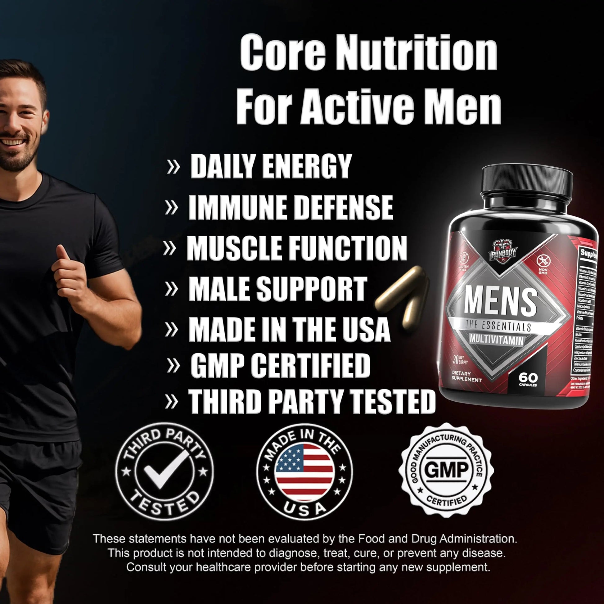 IronBody Supplements, Multivitamin for Men, Vitamins A, B, C, D, E, Zinc. Immune Support, Antioxidant Fruit and Energy Blend. 60 Capsules IronBody Supplements buy australia supplements
