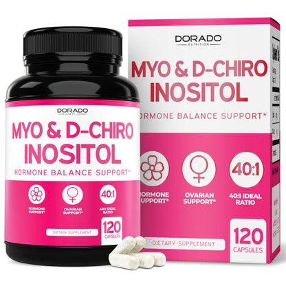 Myo-Inositol & D-Chiro Inositol Supplement For Women (120 Capsules, 2050mg Per Serving Ideal 40:1 Ratio Myo Inositol) Hormone Balance for Women - Third Party Tested DORADO NUTRITION