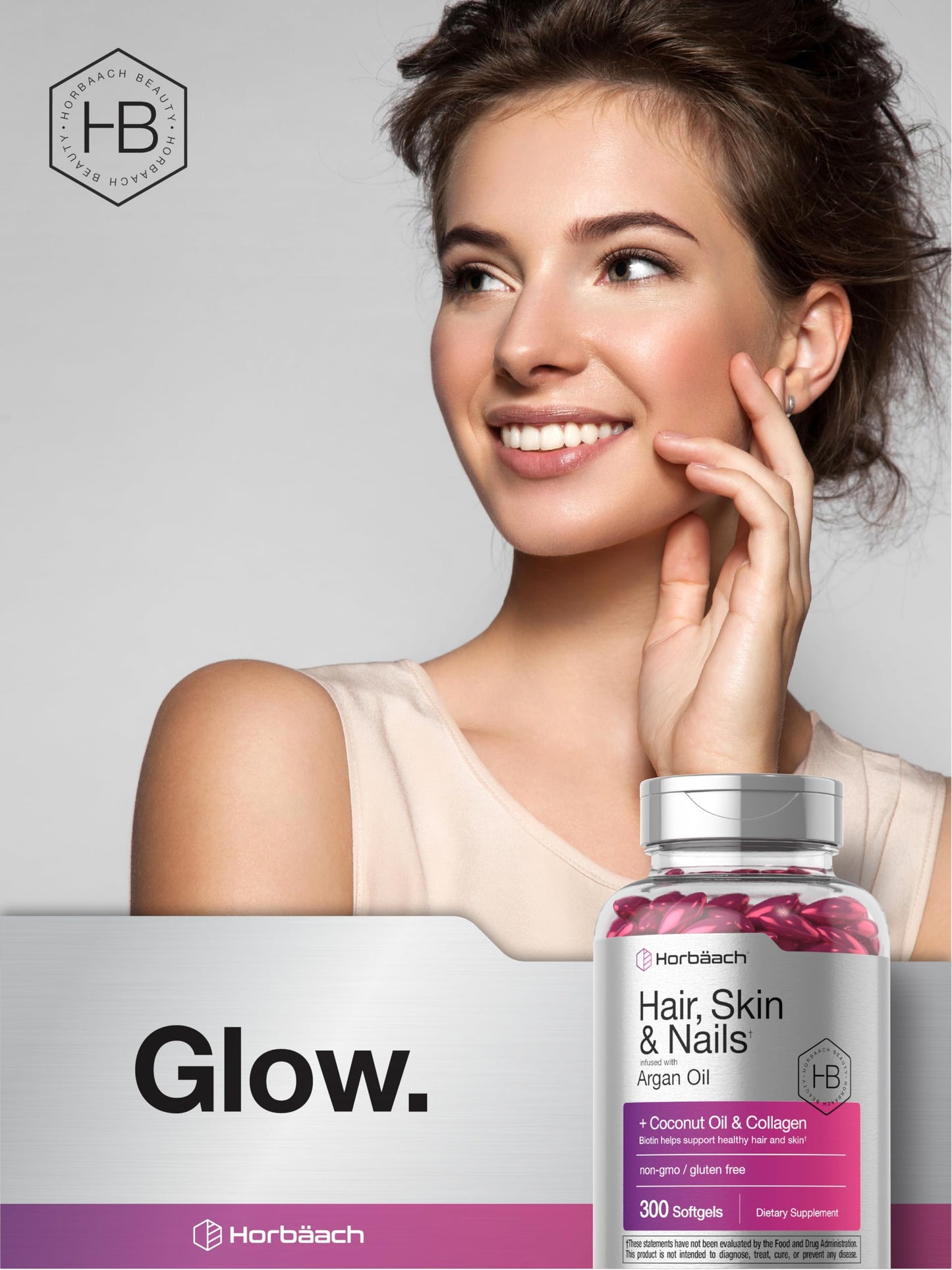 Horbäach Hair Skin and Nails Vitamins | 300 Softgels | with Biotin and Collagen | Infused with Argan Oil and Coconut Oil Horbäach