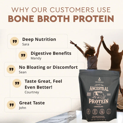 Ancestral Supplements Grass Fed Protein Powder, Chocolate, Beef Bone Broth Based w/Beef Organs & Organic Mushrooms, Gut Health Support, High Protein Supplement, 20g Protein Per Serving, 30 Day Supply