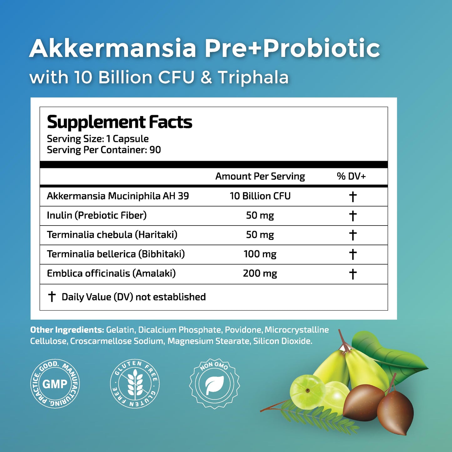 Herbal Wisdom Akkermansia Probiotic 10 Billion CFU - Advanced Support, Probiotic+Prebiotic | for Gut & Metabolism Support - No Bloating | with Inulin & Triphala Herbal Wisdom