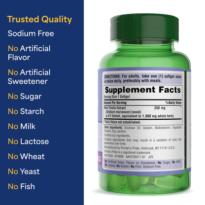 Puritan's Pride Milk Thistle Silymarin 4:1 Concentration Extract 250 mg (1000 mg Equivalent) Puritan's Pride