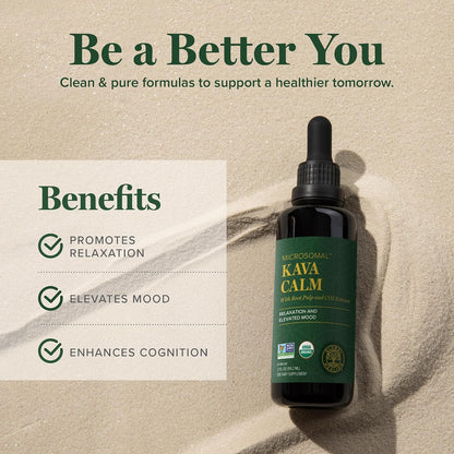 Global Healing Center - Organic Kava Calm - MicroSomal Tech, Pure Kava Drops - Induce Calmness, Particularly Those Involved with GABA
