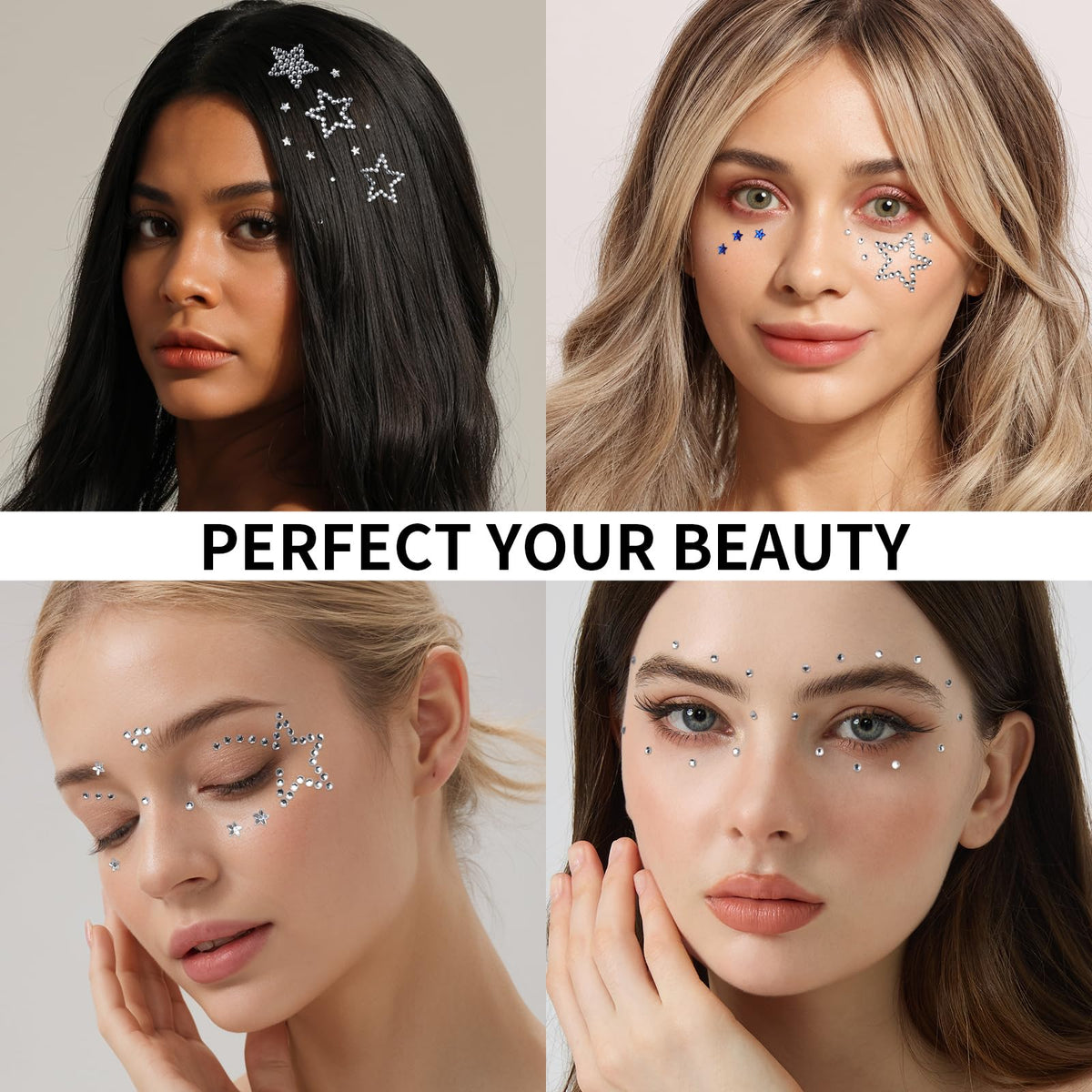 Teenitor 4th of July Star Face Gems, Self Adhesive Face Jewels for Women, Gem Stickers Face Rhinestones, Star Rhinestone Stickers 4th of July Accessories Teenitor