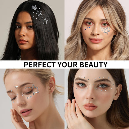 Teenitor 4th of July Star Face Gems, Self Adhesive Face Jewels for Women, Gem Stickers Face Rhinestones, Star Rhinestone Stickers 4th of July Accessories Teenitor