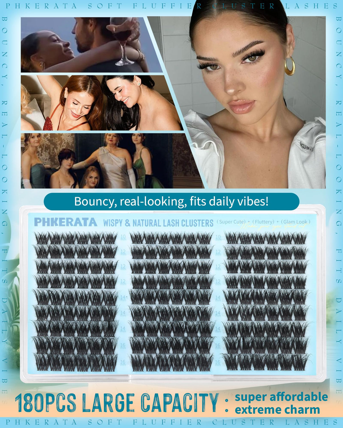 PHKERATA Fluffy Lash Clusters Wispy Eyelash Clusters Natural C Curl PHKERATA