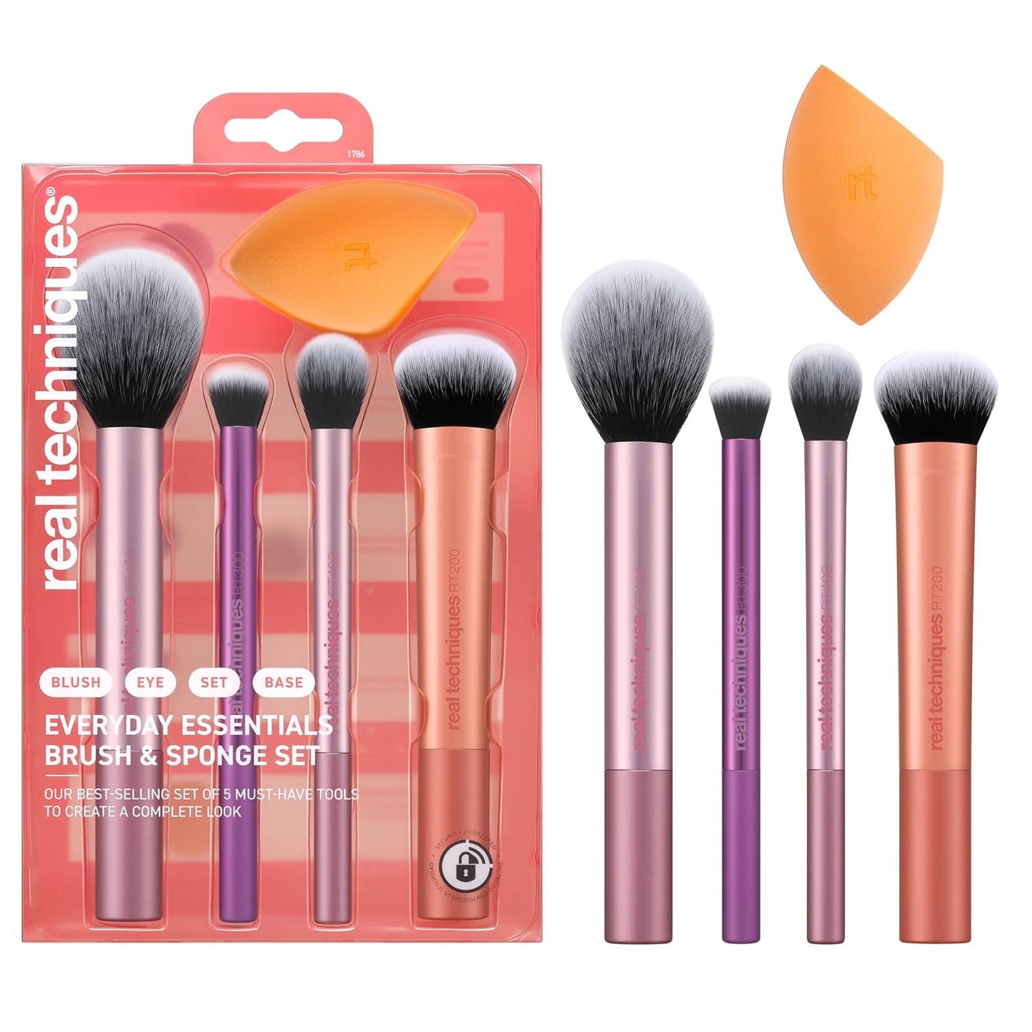 Real Techniques Everyday Essentials 5 Piece Makeup Brush & Face Sponge Set, For Eyeshadow, Foundation, Blush, Bronzer & Contour, Includes Makeup Sponge, Cruelty-Free Gsupps Australia