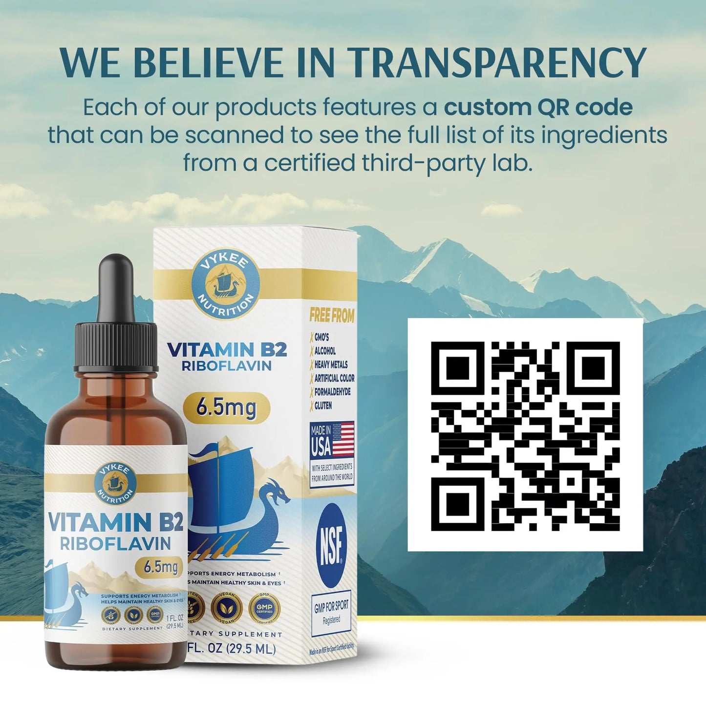 Vykee Nutrition Vitamin B2 Riboflavin Drops - Liquid B2 Supplement for Energy Metabolism, Cellular Function and Vision Support - Vegan, Non-GMO, Gluten-Free Vykee Nutrition