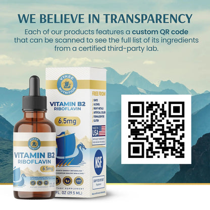 Vykee Nutrition Vitamin B2 Riboflavin Drops - Liquid B2 Supplement for Energy Metabolism, Cellular Function and Vision Support - Vegan, Non-GMO, Gluten-Free Vykee Nutrition