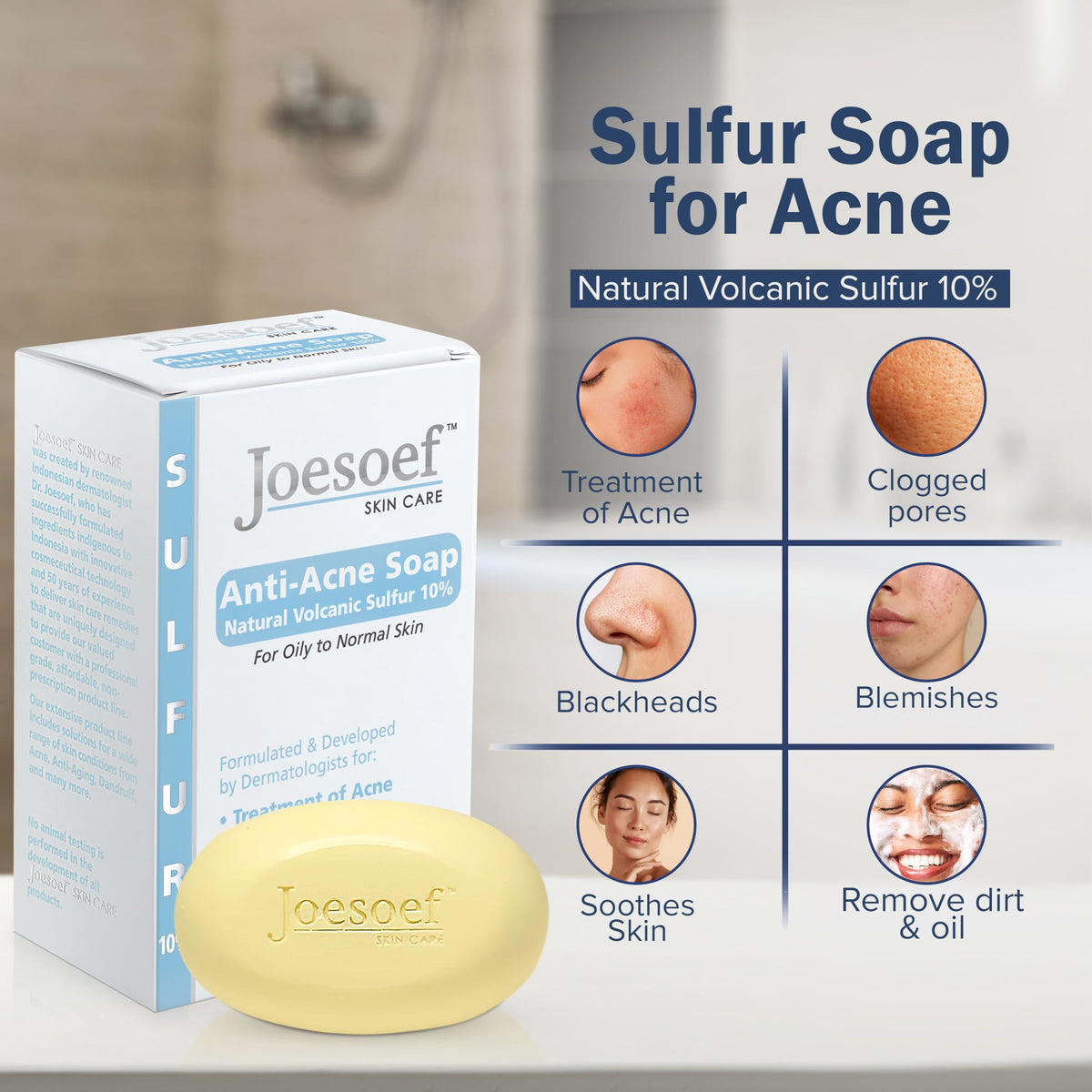 JOESOEF Sulfur Acne Soap, Pharmaceutical Grade, Derm Approved 100g JOESOEF SKIN CARE