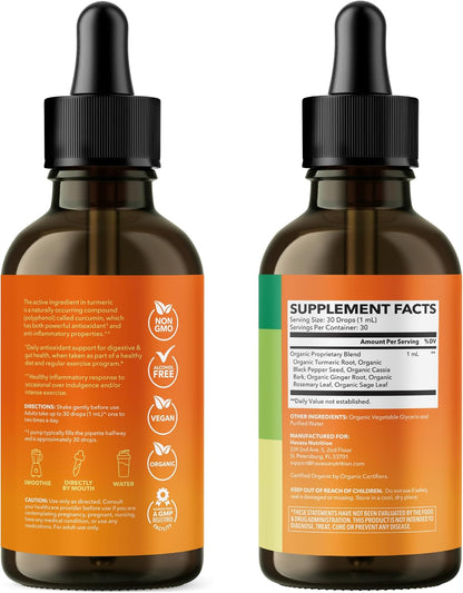 Organic Turmeric Supplement Liquid Drops, Unflavored,1 Fl Oz, 30 Servings | Liquid Turmeric with Black Pepper, USDA Certified, Vegan, Non-GMO 1000mg Curcumin for Movement and Immune Support Gsupps Australia