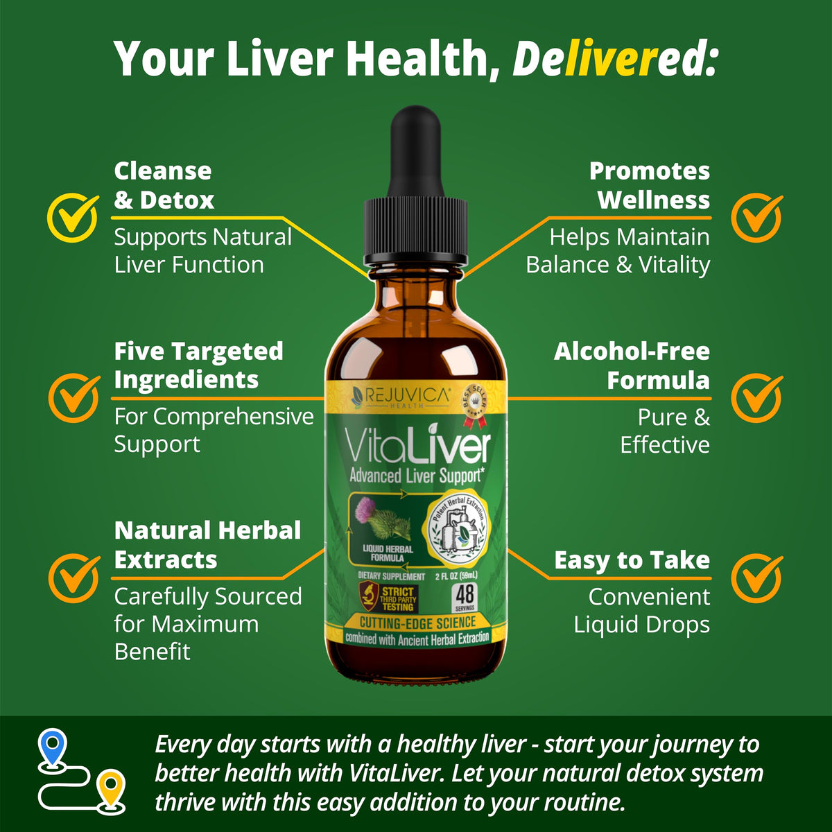 Rejuvica Health VitaLiver | Liver Cleanse & Detox Drops | Milk Thistle, Artichoke, Chanca Piedra & Dandelion Extract | Fatty Liver Support Repair Rejuvica Health