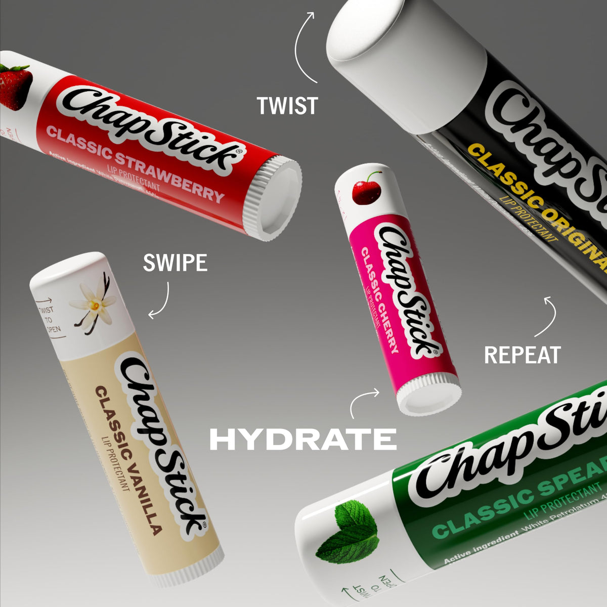 ChapStick Lip Care Set, Classic Collection 3-Pack – Spearmint, Cherry, and Strawberry Lip Balm, 0.15 Oz Ea ChapStick