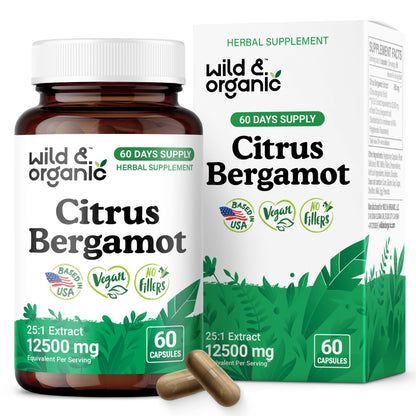 Wild & Organic Citrus Bergamot Capsules - Antioxidant & Overall Support - Citrus Bergamot Extract Capsules - Bergamia Fruit Powder Supplement Wild & Organic