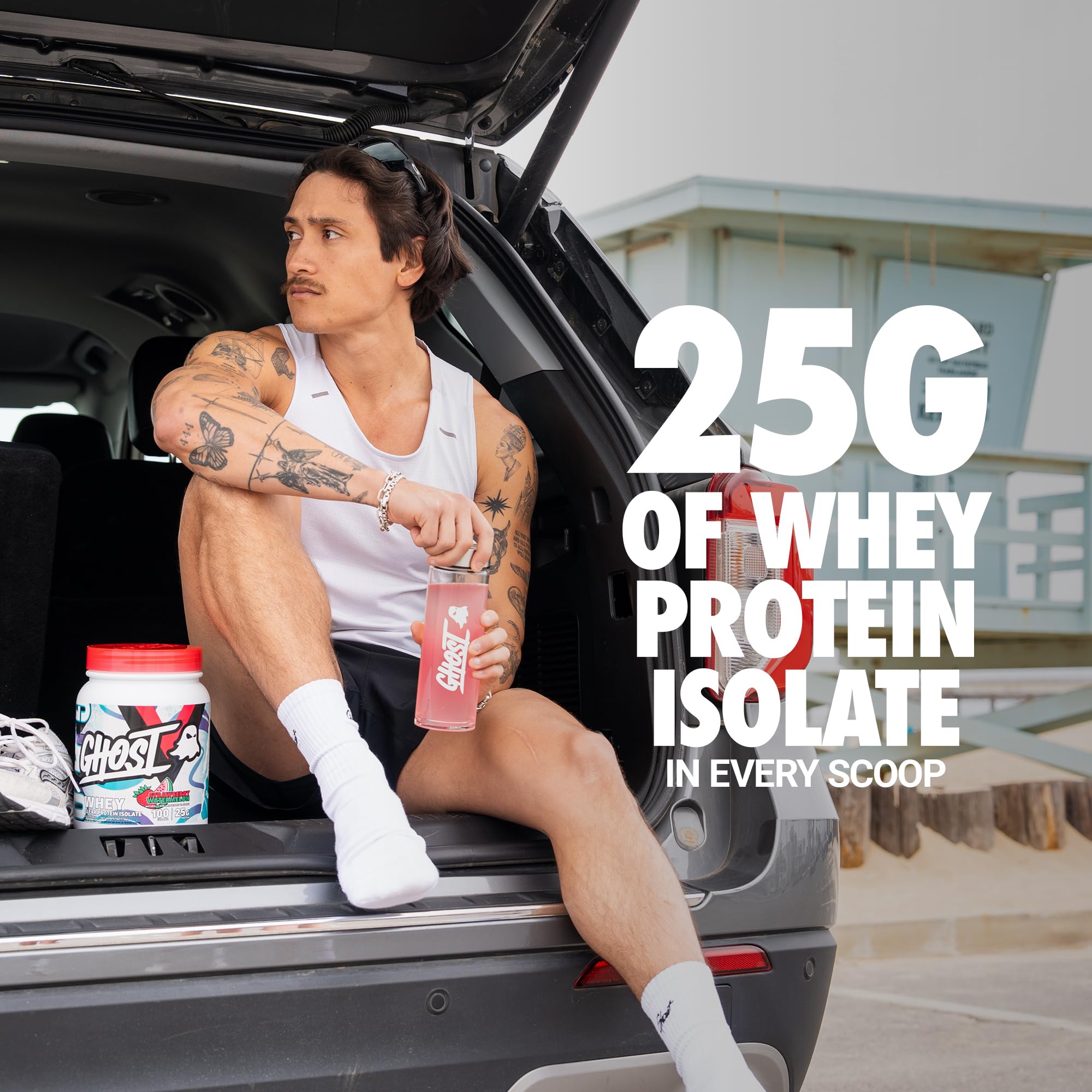 GHOST Clear Whey Isolate Protein Powder, Strawberry Watermelon - 1.57 LB Tub, 25G of Whey Protein - Post Workout Drink for Muscle Gain & Recovery – Sugar Free, Soy Free & Zero Fat, 20 Servings GHOST buy australia supplements