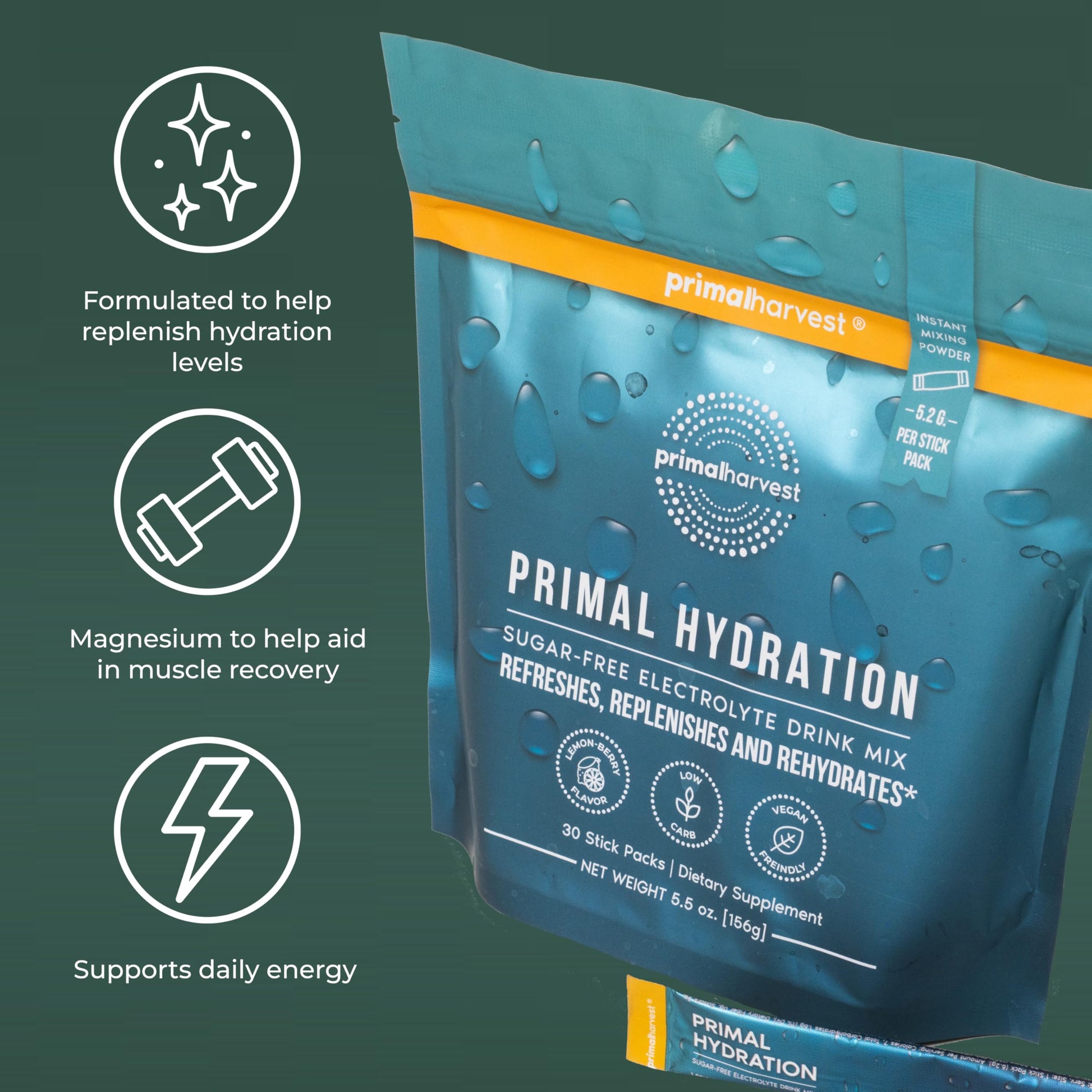 Primal Harvest Electrolytes Powder Packets Primal Hydration, Easy Open Packets, Energy Drink Mix (Lemon Berry, 30 Packs) (1 Bag) Primal Harvest buy australia supplements