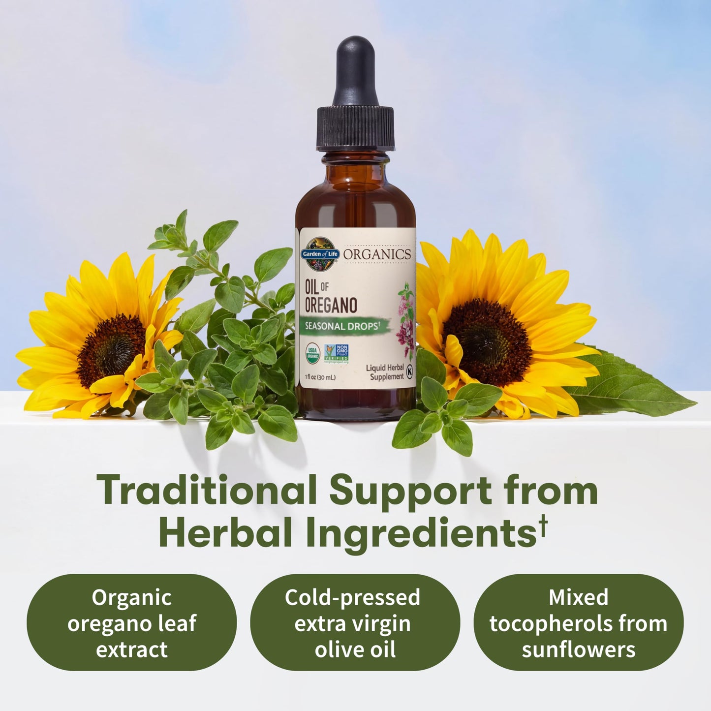 Garden of Life Organics Oil of Oregano Seasonal Drops 1fl oz (30 mL) Liquid, Concentrated Plant Based Immune Support - Alcohol-Free, Organic, Non-GMO Garden of Life