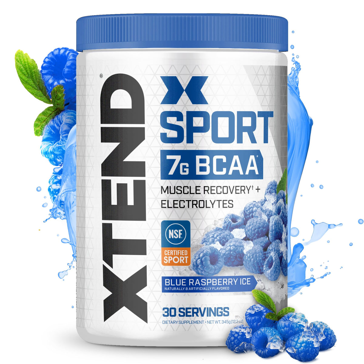 XTEND Sport BCAA Powder Blue Raspberry Ice - Electrolyte Powder for Recovery & Hydration with Amino Acids - 30 Servings Scivation