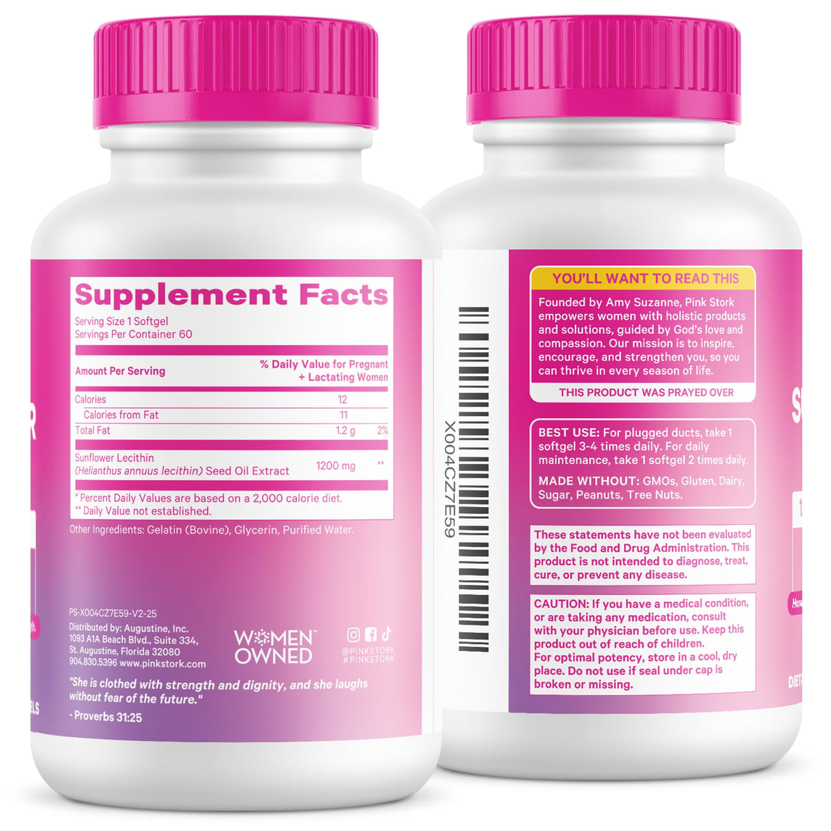 Pink Stork Sunflower Lecithin Supplement - 1200 mg for Clogged Milk Ducts - Breastfeeding Essentials for Postpartum Moms - Pink Stork
