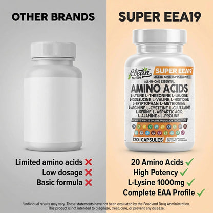 Clean Nutraceuticals Amino Acids Supplement L-Lysine, L-Threonine, L-Leucine, Isoleucine, Valine, L-Histidine, L-Tryptophan, L-Methionine, L-Arginine, L-Cysteine, Clean Nutraceuticals