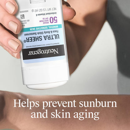 Neutrogena Ultra Sheer Dry Touch SPF 50 Mineral Sunscreen Stick for Sensitive Skin, Zinc Oxide, Body & Face Sunscreen Neutrogena
