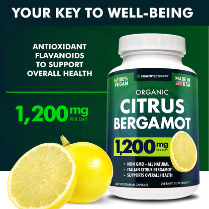 Citrus Bergamot Supplement – 150:1 Extract, 1200mg per Serving, 70% Polyphenols, Italian Sourced, 60 Count, 1 Month Supply, Made in the USA Healthy Extracts