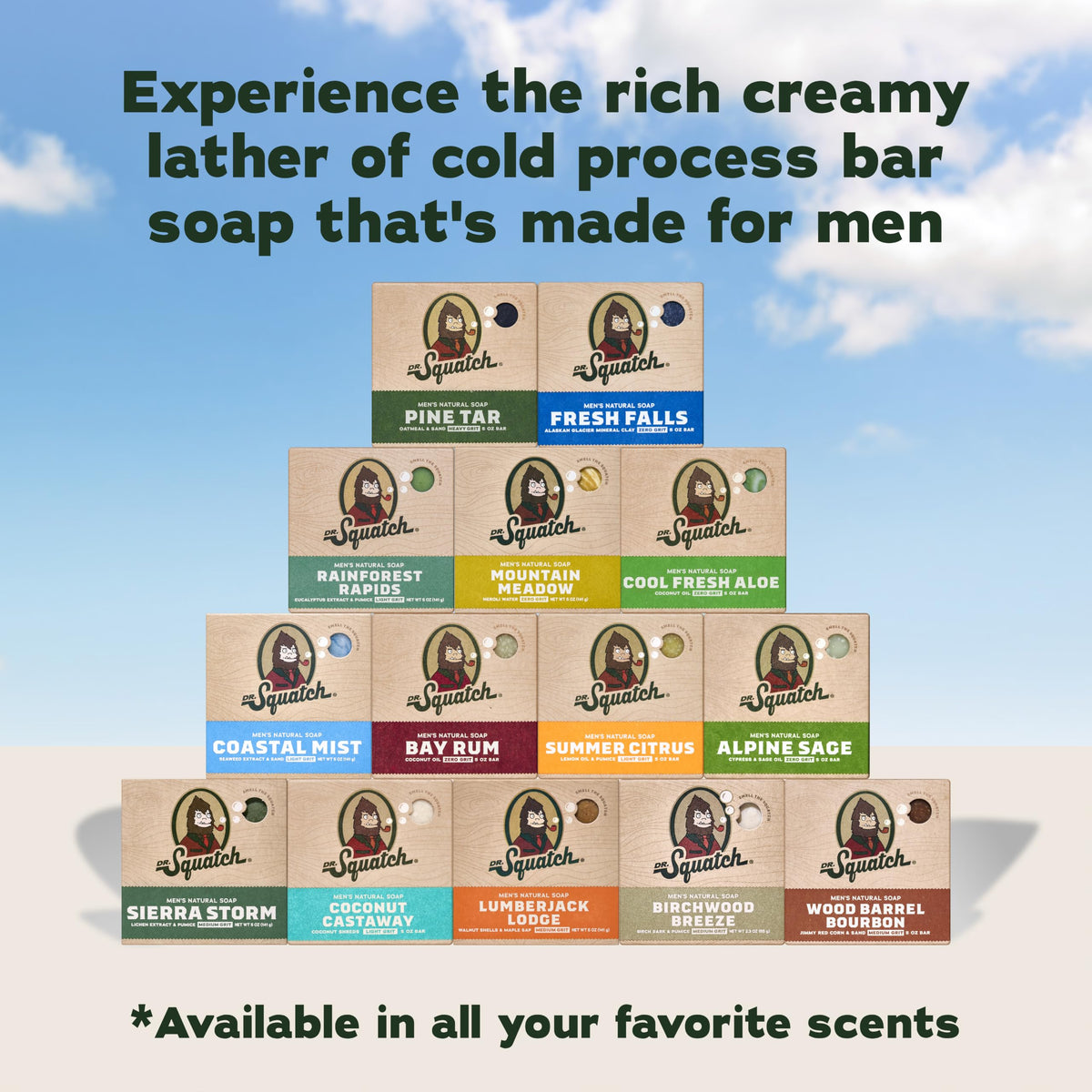 Dr. Squatch Natural Men’s Bar Soap - Cold Process Body Soap Bar with Natural Oils - Gifts for Men - Birchwood Breeze, Fresh Falls & Wood Barrel Bourbon (5 oz, 3-Pack) Dr. Squatch