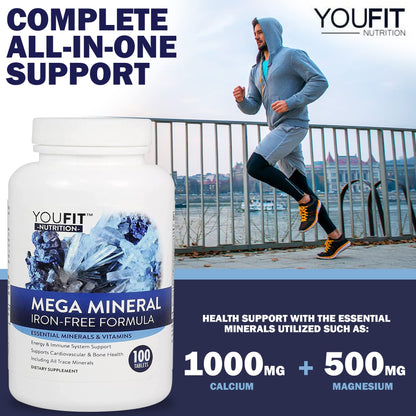 Mega Minerals Supplement by Youfit Nutrition | Trace Minerals | Premium Formula with Source of Minerals and Immune Health Support | Iron Free | All in One YouFit Nutrition