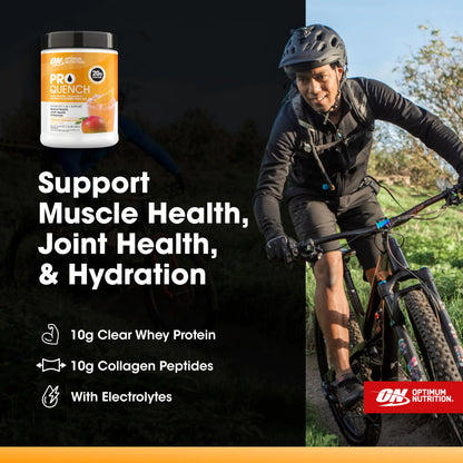 Optimum Nutrition Pro Quench, 10g Clear Protein, 10g Collagen peptides & Electrolyte Powder Drink Mix, Tropical Orange Mango, 20 Servings, Optimum Nutrition
