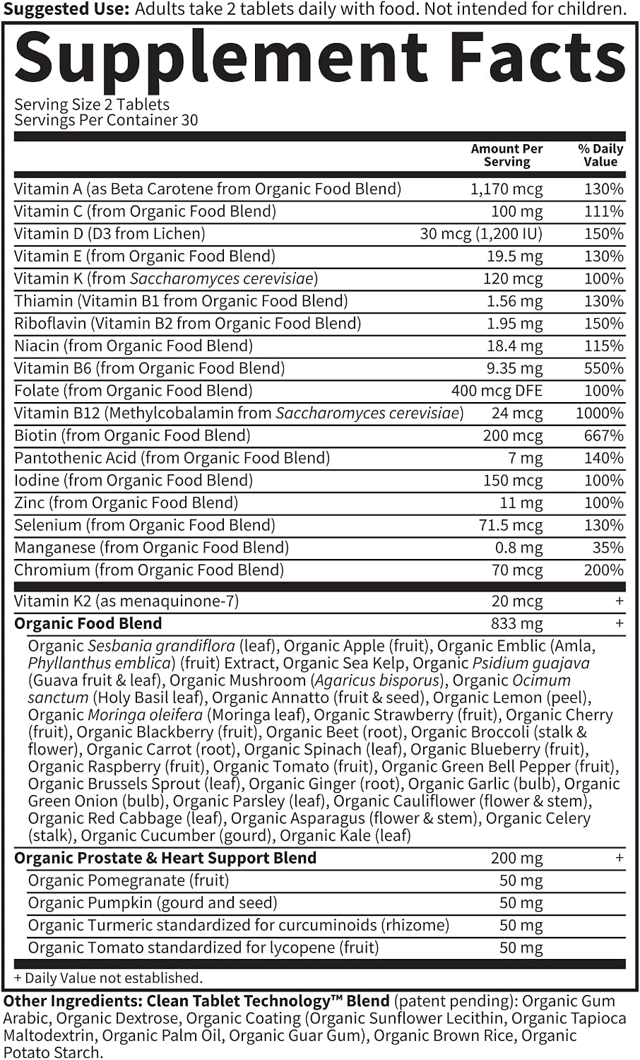 Garden of Life Organics Men's 40+ Multivitamin with Prostate Support, B12 & Vitamins – Vegan Daily Whole Food Multivitamin, Non-GMO, Certified Organic, 60 Tablets Gsupps Australia