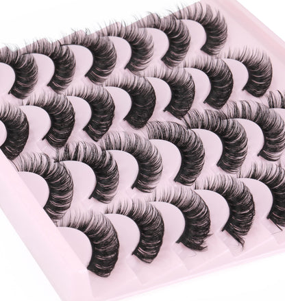 False Eyelashes Russian Strip Lashes Volume Fake Eyelashes Extension D-Curly Wispy Handmade Soft Reusable 14 Pairs Lashes Pack zanlufly