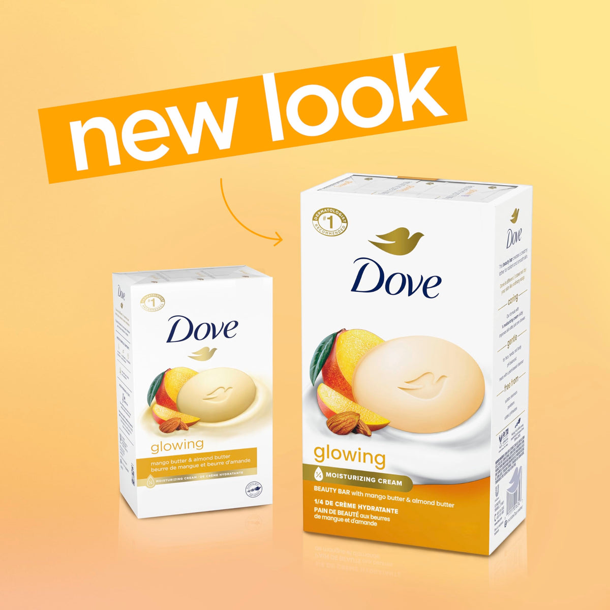 Dove Glowing Beauty Bar Soap , Mango & Almond Butters, I 8 Count 3.75 oz Dove